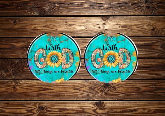 With God Sunflower Car Coasters